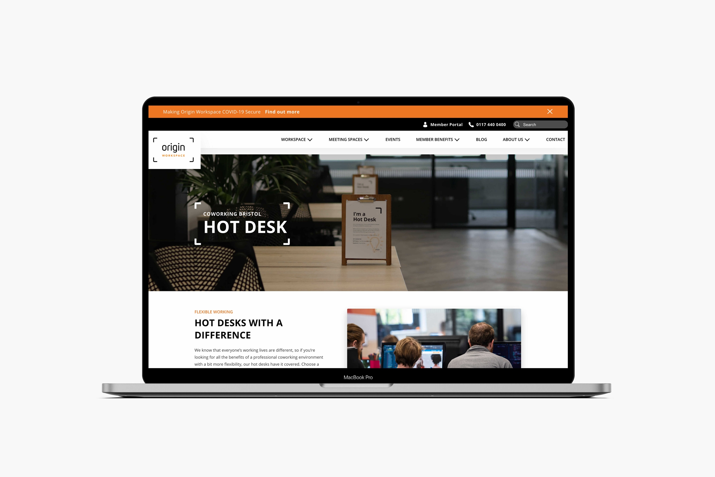 coworking space, website desktop designs, wordpress agency bristol