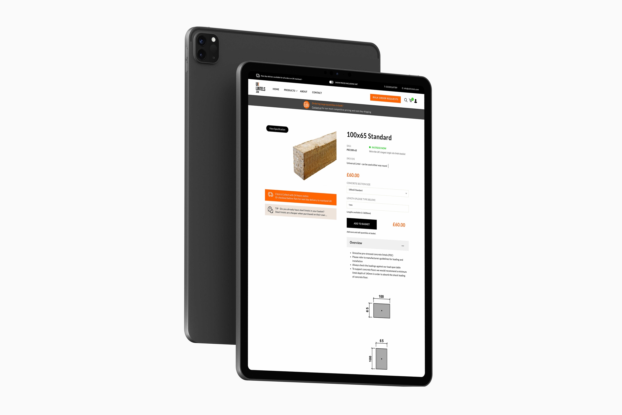 UK Lintels ecommerce responsive website, website development agency bristol